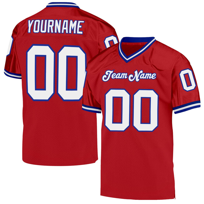 Custom Football Jersey - Red White-Royal Mesh Authentic Throwback
