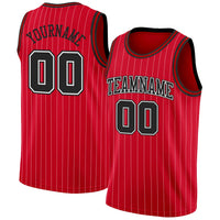 Custom Basketball Jersey - Red White Pinstripe Black-White Authentic
