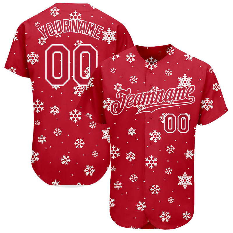 Custom Baseball Jersey - Red Red-White Christmas 3D Authentic