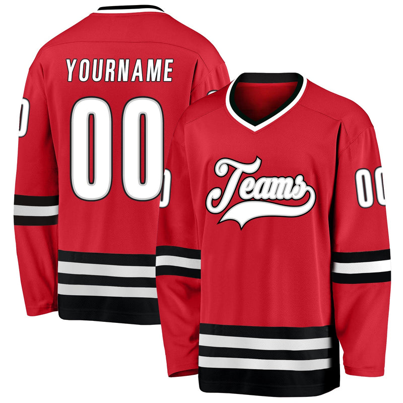 Custom Hockey Jersey - Red White-Black