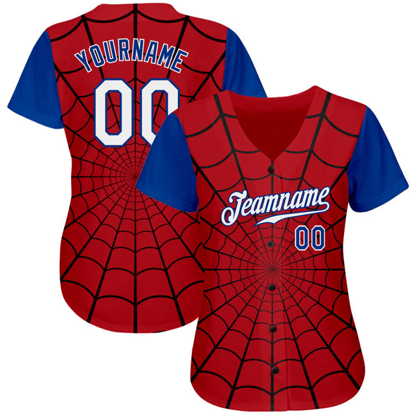 Custom Baseball Jersey - Red White-Royal 3D Pattern Design Spider Web Authentic