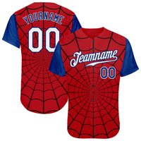 Custom Baseball Jersey - Red White-Royal 3D Pattern Design Spider Web Authentic