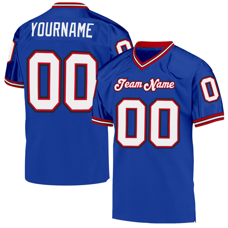Custom Football Jersey - Royal White-Red Mesh Authentic Throwback