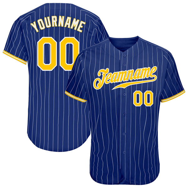 Custom Baseball Jersey - Royal White Pinstripe Gold-White Authentic