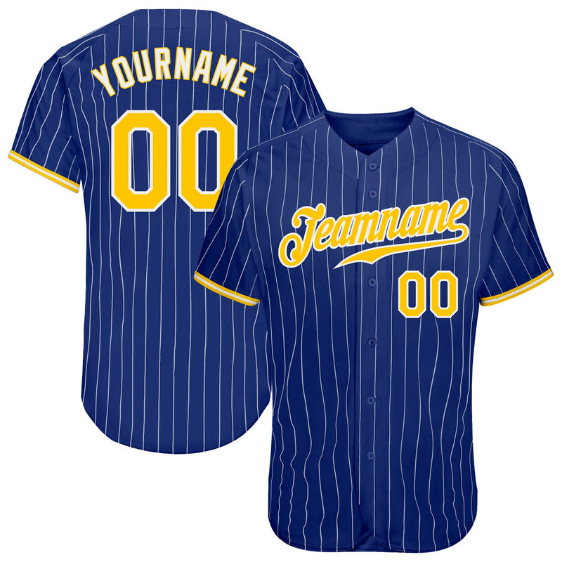 Custom Baseball Jersey - Royal White Pinstripe Gold-White Authentic