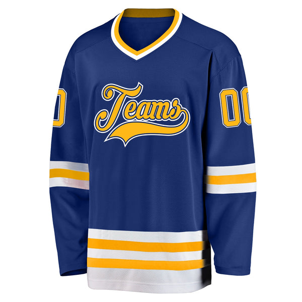 Custom Hockey Jersey - Royal Gold-White