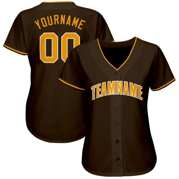 Custom Baseball Jersey - Brown Gold-White