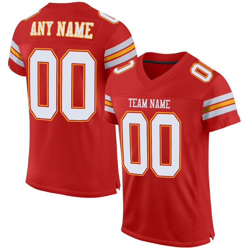 Custom Football Jersey - Scarlet White-Gold Mesh Authentic