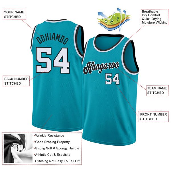 Custom Basketball Jersey - Teal White-Black Round Neck Rib-Knit