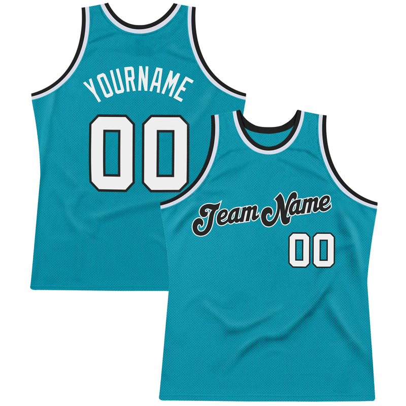 Custom Basketball Jersey - Teal White-Black Authentic Throwback