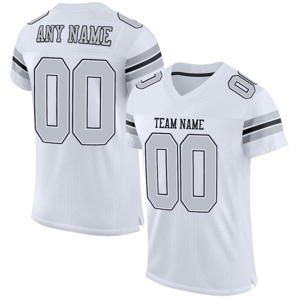 Custom Football Jersey - White Silver-Black Mesh Authentic