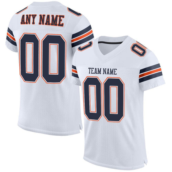 Custom Football Jersey - White Navy-Orange Mesh Authentic