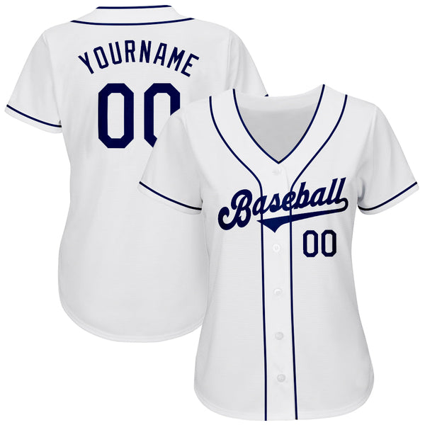 Custom Baseball Jersey - White Navy Authentic