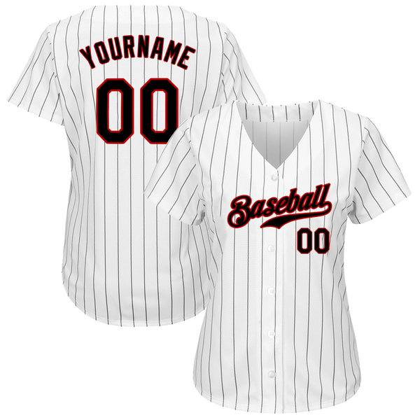 Custom Baseball Jersey - White Black Pinstripe Black-Red Authentic