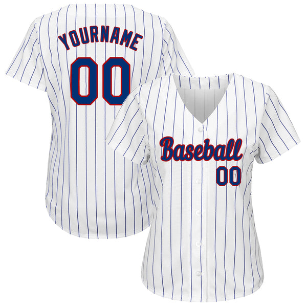 Custom Baseball Jersey - White Royal Pinstripe Royal-Red Authentic