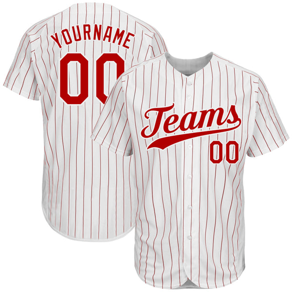 Custom Baseball Jersey - White Red Pinstripe Red-White Authentic
