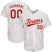 Custom Baseball Jersey - White Red Pinstripe Red-White Authentic