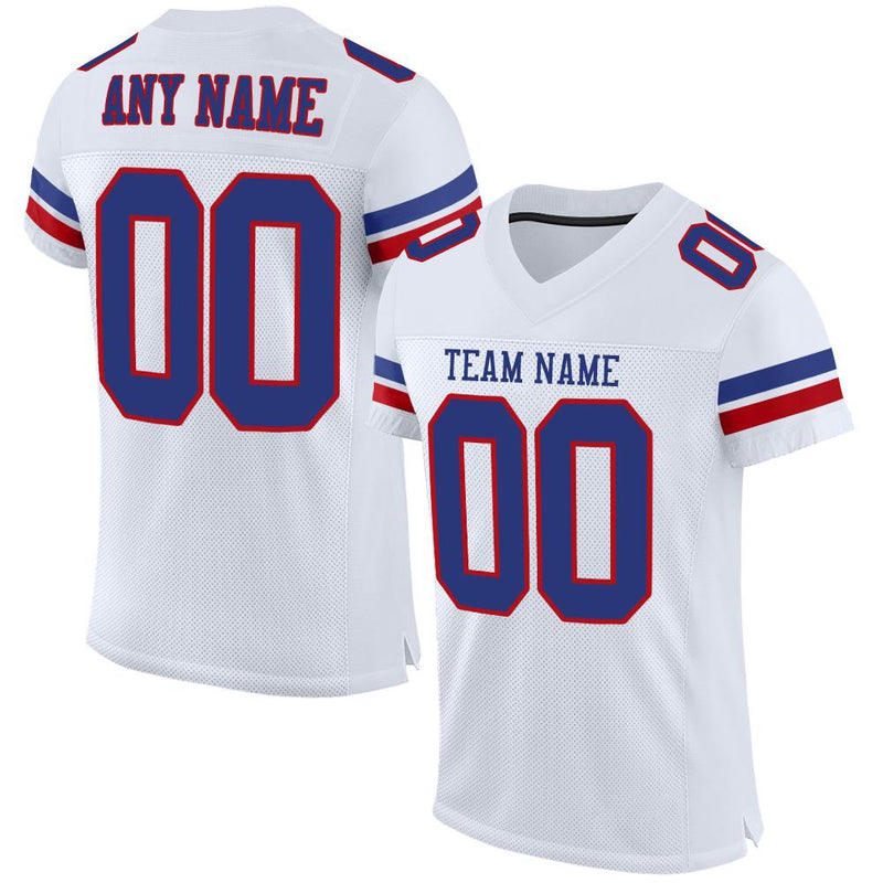 Custom Football Jersey - White Royal-Red Mesh Authentic