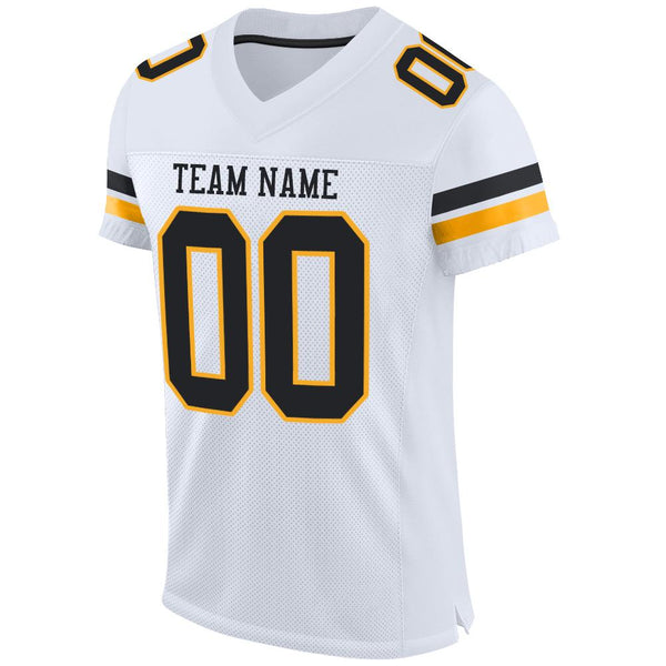 Custom Football Jersey - White Black-Gold Mesh Authentic