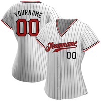Custom Baseball Jersey - White Black Pinstripe Red-Black Authentic