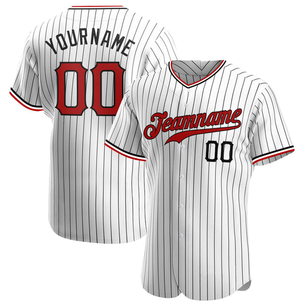 Custom Baseball Jersey - White Black Pinstripe Red-Black Authentic