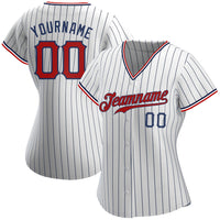 Custom Baseball Jersey - White Navy Pinstripe Red-Navy Authentic