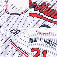 Custom Baseball Jersey - White Navy Pinstripe Red-Navy Authentic
