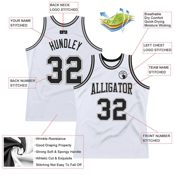 Custom Basketball Jersey - White Black-Gray Authentic Throwback