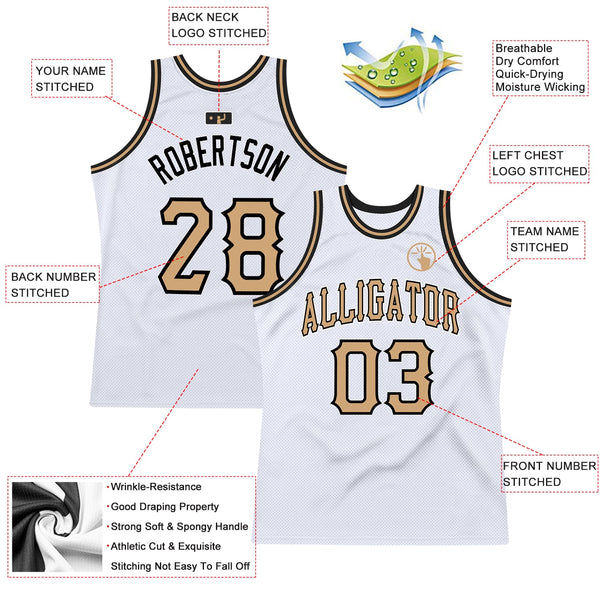 Custom Basketball Jersey - White Old Gold-Black Authentic Throwback