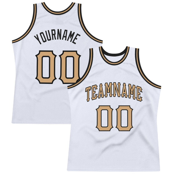 Custom Basketball Jersey - White Old Gold-Black Authentic Throwback