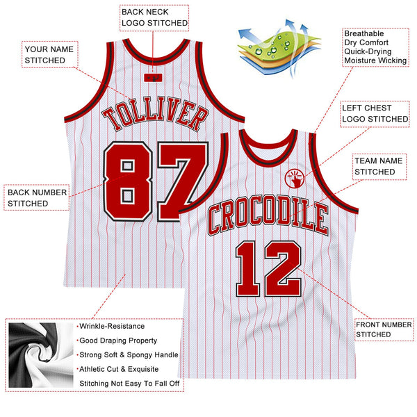 Custom Basketball Jersey - White Red Pinstripe Red-Black Authentic