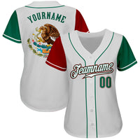 Custom Baseball Jersey - White Kelly Green-Red Authentic Mexico Two Tone