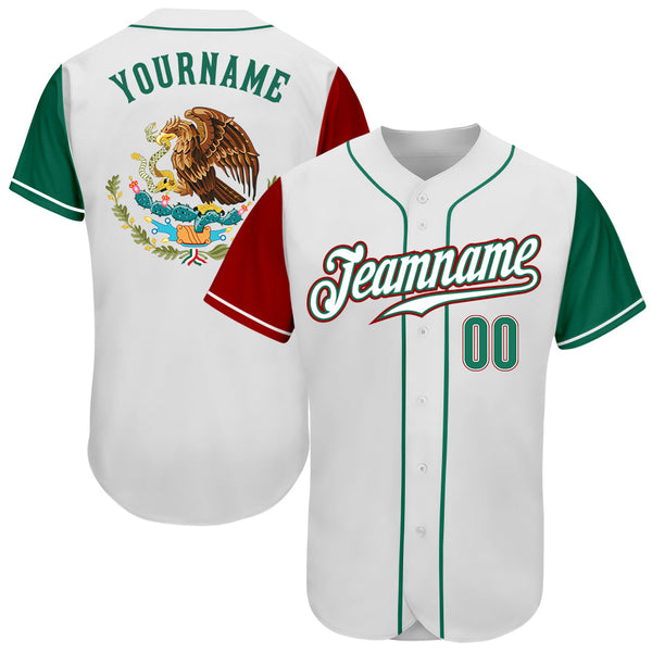 Custom Baseball Jersey - White Kelly Green-Red Authentic Mexico Two Tone