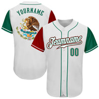 Custom Baseball Jersey - White Kelly Green-Red Authentic Mexico Two Tone