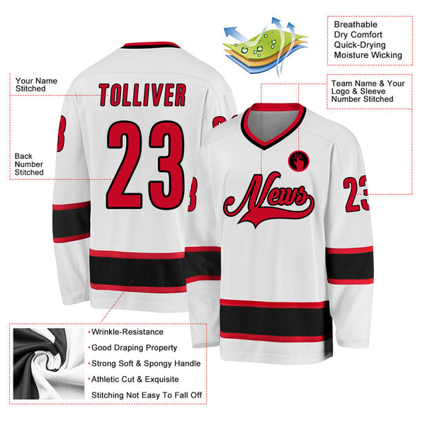Custom Hockey Jersey - White Red-Black
