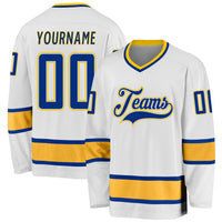 Custom Hockey Jersey - White Royal-Gold