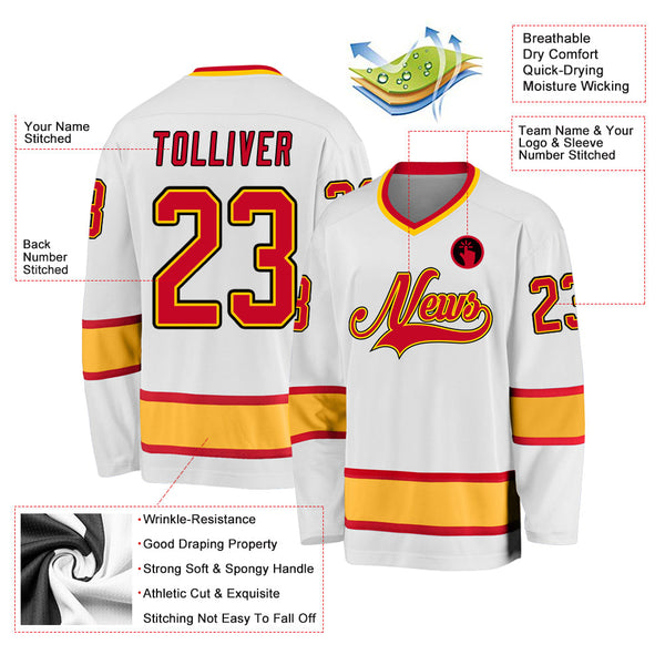 Custom Hockey Jersey - White Red-Gold