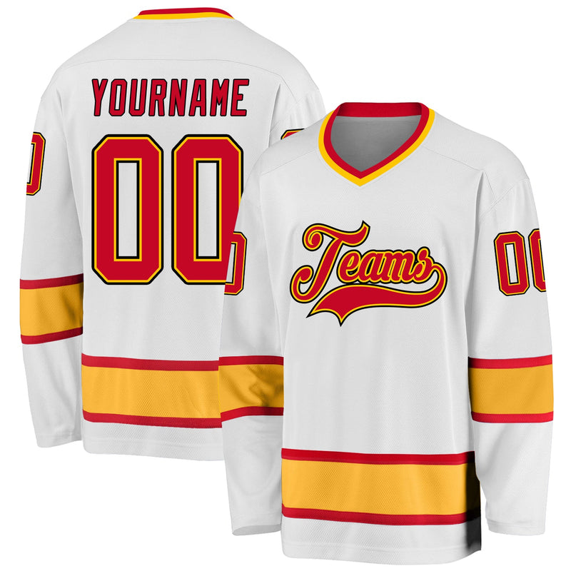 Custom Hockey Jersey - White Red-Gold
