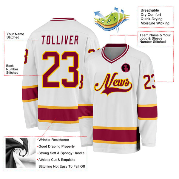 Custom Hockey Jersey - White Maroon-Gold