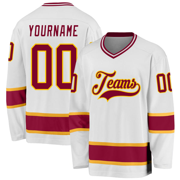 Custom Hockey Jersey - White Maroon-Gold
