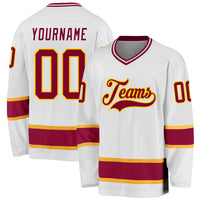 Custom Hockey Jersey - White Maroon-Gold