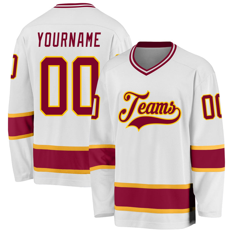Custom Hockey Jersey - White Maroon-Gold