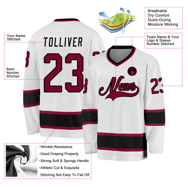 Custom Hockey Jersey - White Maroon-Black