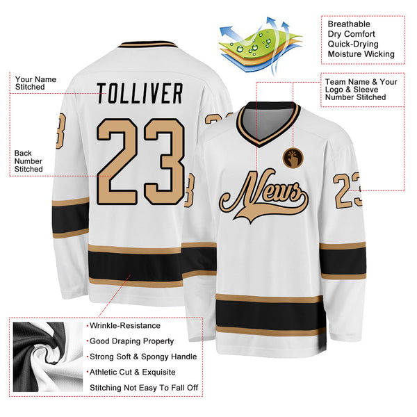 Custom Hockey Jersey - White Old Gold-Black