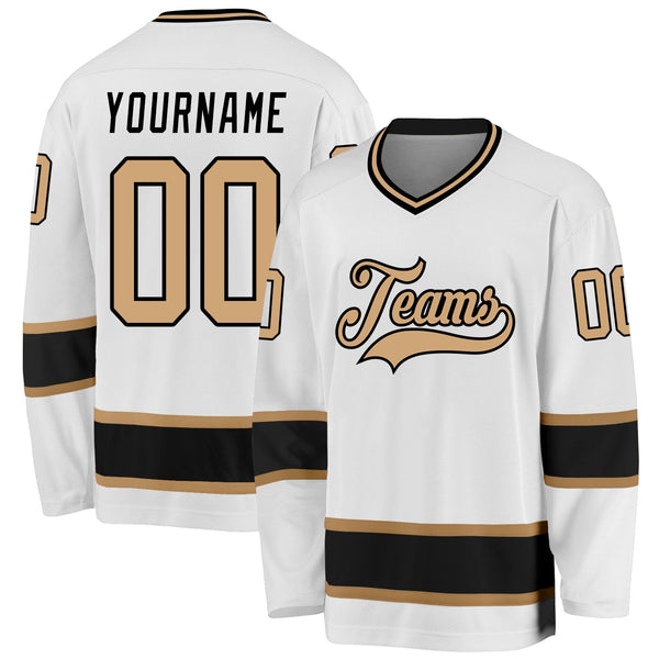 Custom Hockey Jersey - White Old Gold-Black