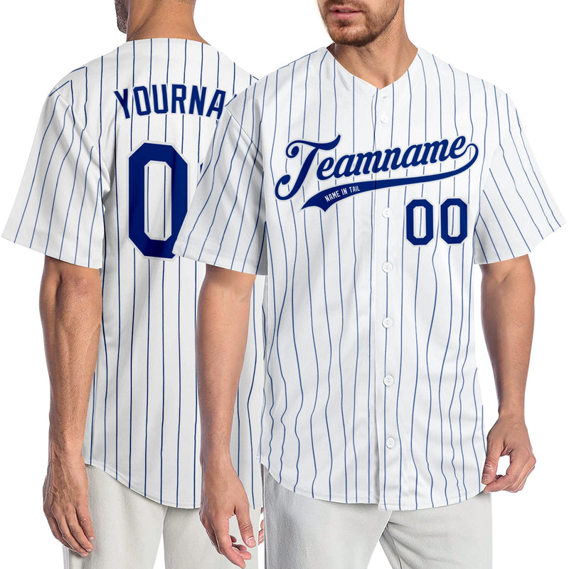 Custom Baseball Jersey - White Royal Pinstripe Royal-White Authentic