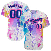 Custom Baseball Jersey - White Royal-Pink 3D Pattern Design Watercolor Authentic